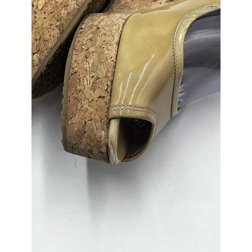 Jimmy Choo Papina‎ Cork Wedge Nude Patent Leather Platform Heels EU 40/US 10